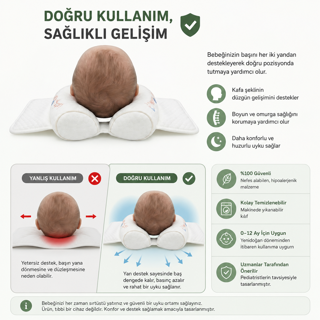 Ortapedik Bebek Düz Kafa Yastığı