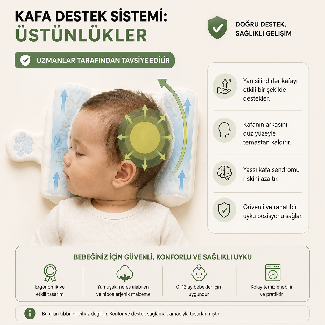 Ortapedik Bebek Düz Kafa Yastığı